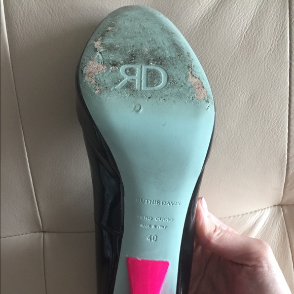 Ruthie Davis Open-Toed Black Pumps Heels 10 Patent - Picture 6 of 8